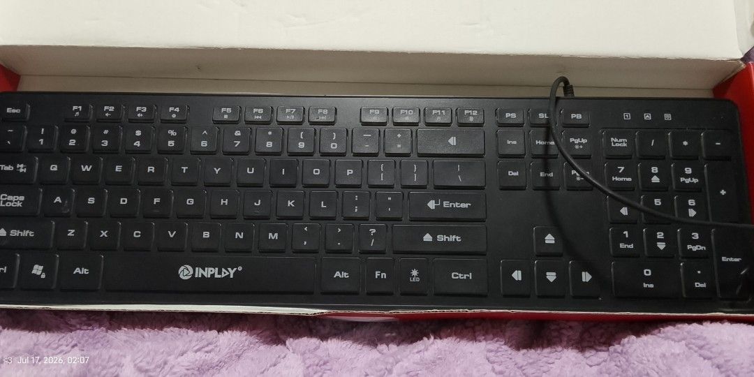 Budget Wired Keyboard Inplay KB066 Wired (Black) (Category: Computer Keyboard) located in Taguig. Submitted by flidethechemist (Listing ID 1450321514, Image 2). Description: Hi! Selling this Inplay keeb. Not really using it since I'm decluttering things around the house, and it's only been use once to test it out lol. Perfect for office work since it's relatively quiet, and you want something cheap, sleek, and functional (LED lights can also be t