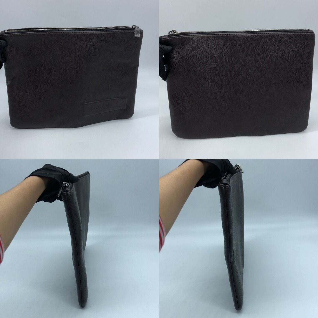 CALVIN KLAIN BROWN LEATHER CLUTCH (Category: Luxury Bags & Wallets) located in Taguig. Submitted by ecoring.ph (Listing ID 1450434992, Image 2). Description: ◆CONDITION: B- ◆DESCRIPTIONS: (Other defects/info:) OUTER: The body of the clutch has scratches, scuff marks, stains, dirt, wrinkles, press marks, peeling, deformation, and shows signs of use. The topline of the clutch also has scratches, scuff marks, stains, dirt, press marks, wrinkles, and