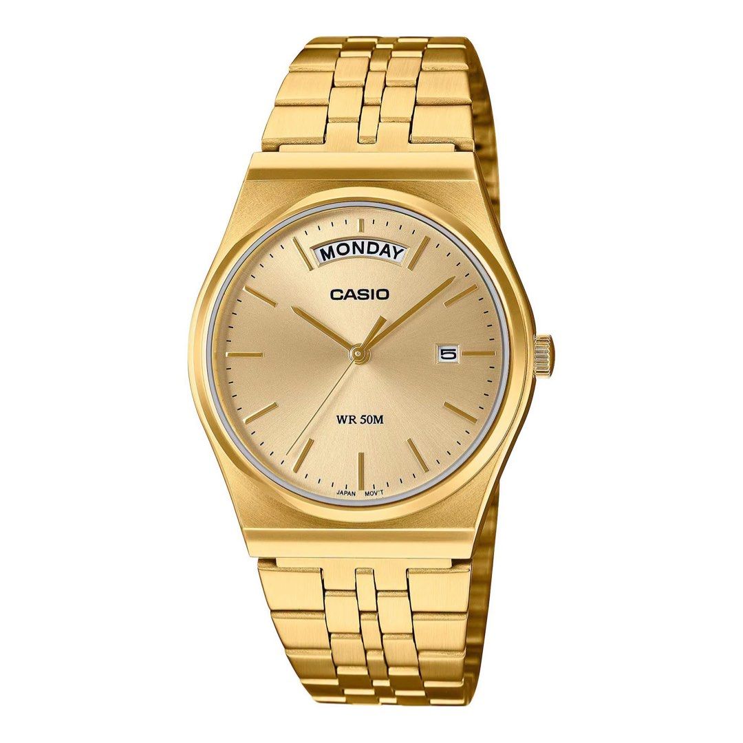 Casio Gold Watch MTP-B146G-9 (Category: Luxury Watches) located in Manila. Submitted by seikowatchfactory (Listing ID 1450398234, Image 3). Description: BNIB 10/10 Authentic Casio Watch Model: MTP-B146G-9A Price: 3999 Specifications: Case Size: 40.8 x 35 x 8mm Weight: 85g Case and Bezel material: Stainless Steel 50-meter Water Resistance Stainless Steel Band One-touch 3-fold clasp Approx. battery life: 3 years on SR920W Mineral glass Gold ion pla