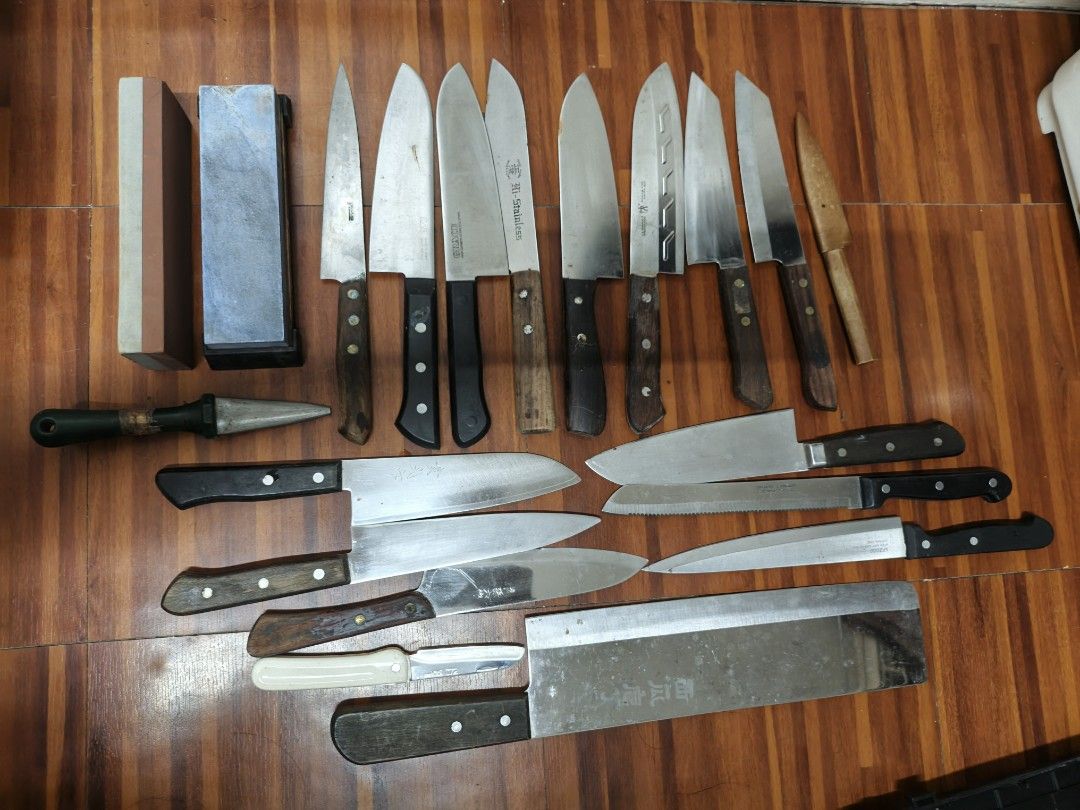 Chef Knives Set with Sharpening Stones (Category: Knives & Chopping Boards) located in Quezon City. Submitted by rod_raymundo (Listing ID 1450525686, Image 1). Description: ALL FROM JAPAN SURPLUS 🇯🇵 - Assorted kitchen knives for various culinary tasks. - Includes sharpening stones to maintain blade sharpness. - Suitable for both home cooks and professional chefs. - All items are clearly shown in the provided photos..