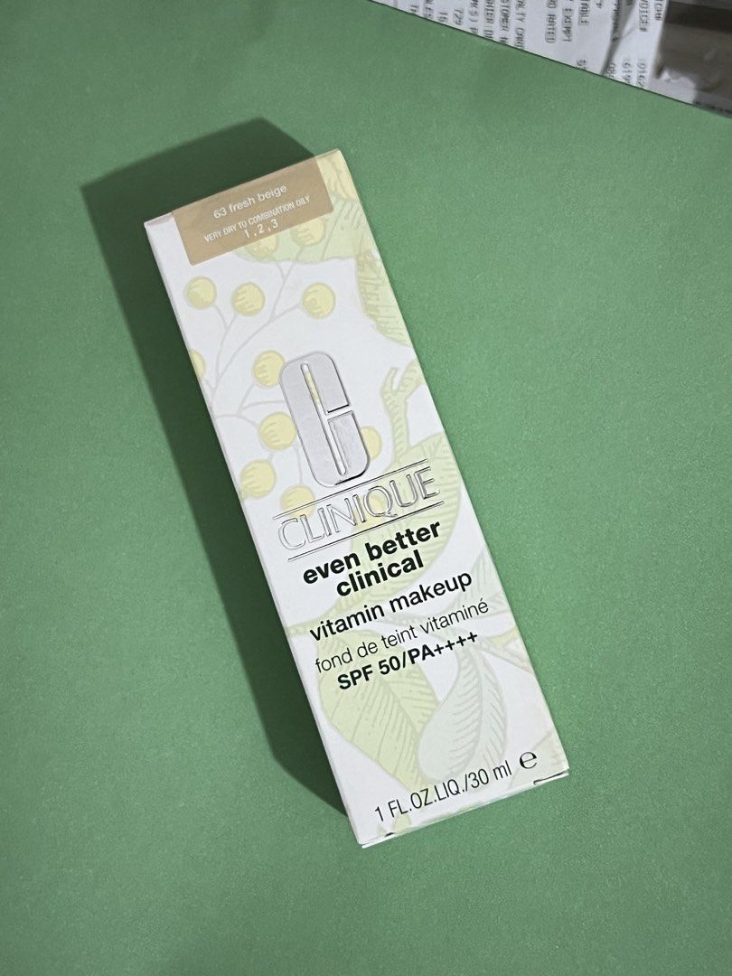 CLINIQUE EVEN BETTER SPF 50 (Category: Makeup) located in Marikina City. Submitted by mgdeclutteringph (Listing ID 1450464218, Image 1). Description: - Brand: Clinique - Product: Even Better Clinical Vitamin Makeup - SPF: 50 PA++++ - Shade: 63 Fresh Beige - Recommended for: Very Dry to Combination Oily Skin (Types 1, 2, 3) - Size: 1 fl.oz. liq. / 30 ml USED ONCE ONLY (2-3pumps used) BOUGHT AT SM AURA WITH RECEIPT.