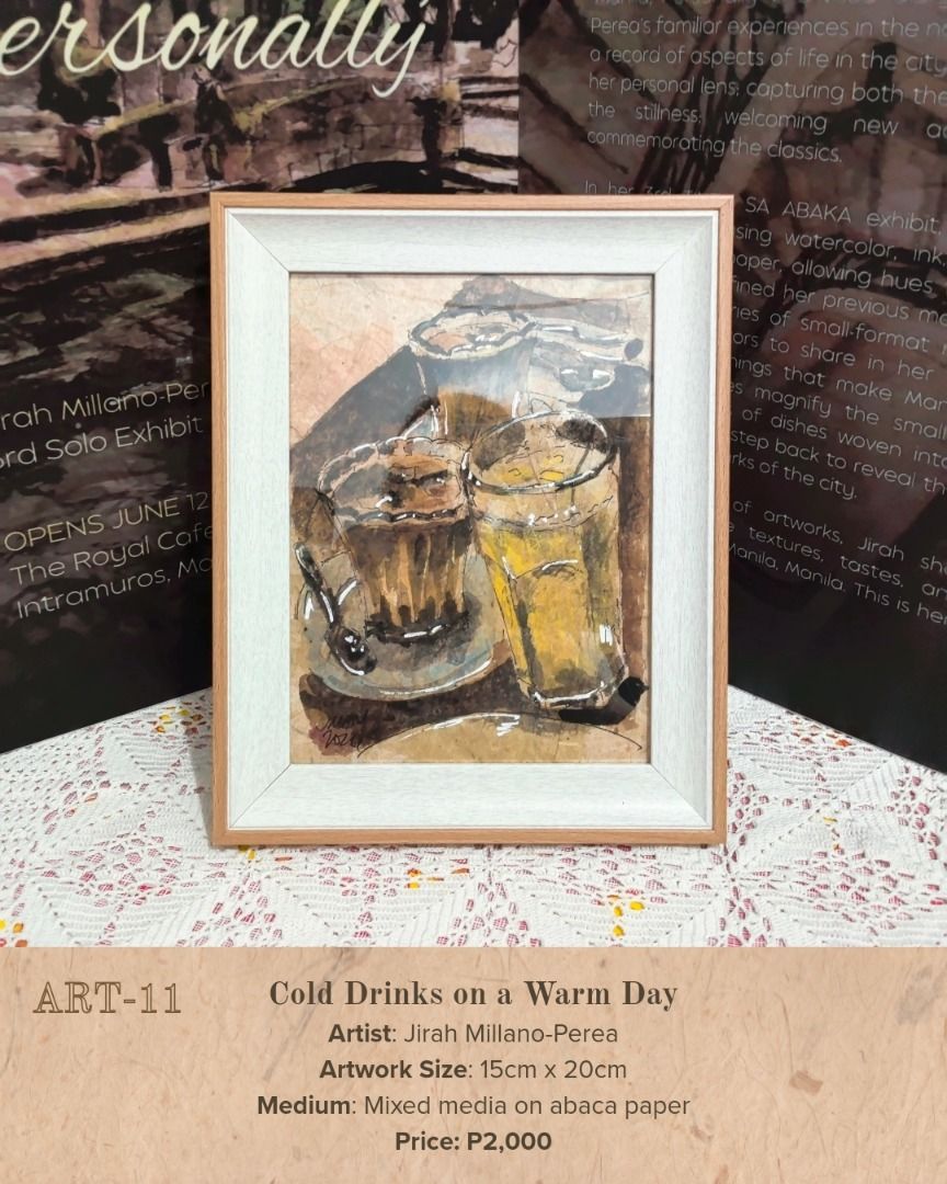 Cold Drinks on a Warm Day by Jirah Millano-Perea (Category: Art & Prints) located in General Trias. Submitted by jimamari (Listing ID 1450437679, Image 1). Description: - Artwork Title: 'Cold Drinks on a Warm Day' - Artist: Jirah Millano-Perea - Medium: Mixed media on abaca paper - Size: 15cm x 20cm - Price: P2,000 - A great addition to your art collection!.