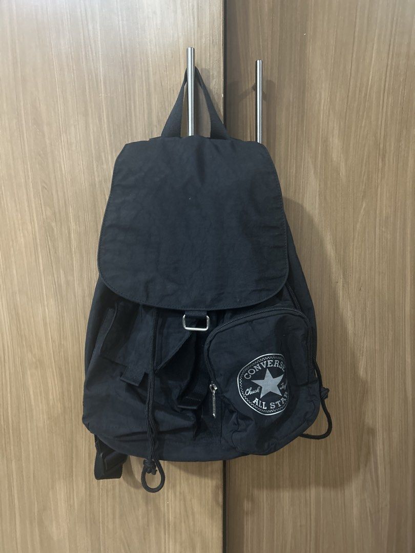 Converse All Star Black Backpack (Category: Backpacks) located in Cebu City. Submitted by chimmyxhy (Listing ID 1450460027, Image 1). Description: - Classic black Converse backpack - drawstring closure - front zip pocket - small front pouch with zip - adjustable shoulder straps for comfort - spacious, medium sized (can fit 13in laptop/ipad) -with back zipper for phone.