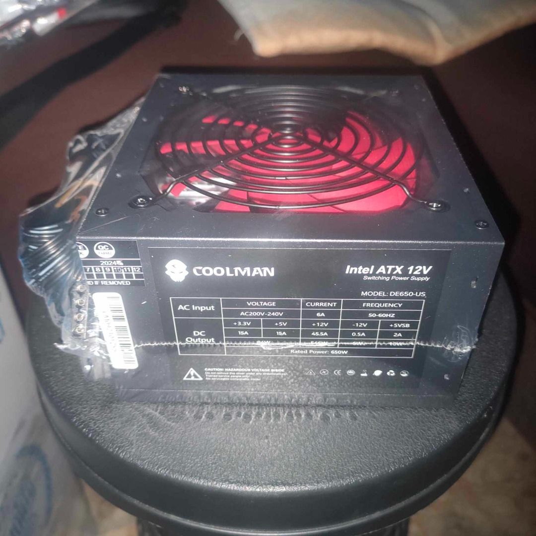 COOLMAN DE650-US Rated 650W Power Supply (Category: Computer Parts) located in Santa Maria. Submitted by victorioustech (Listing ID 1450334095, Image 2). Description: ⚡ Need an affordable replacement power supply for your PC? COOLMAN DE650-US Rated 650W Power Supply 💰 PM for Price ✅ Rated 650W Power Supply ✅ 12cm Red Cooling Fan ✅ Black Flat Cables ✅ 24-Pin Motherboard Connector ✅ 4-Pin CPU Power Connector ✅ Molex + SATA Connectors ✅ Includes 1.
