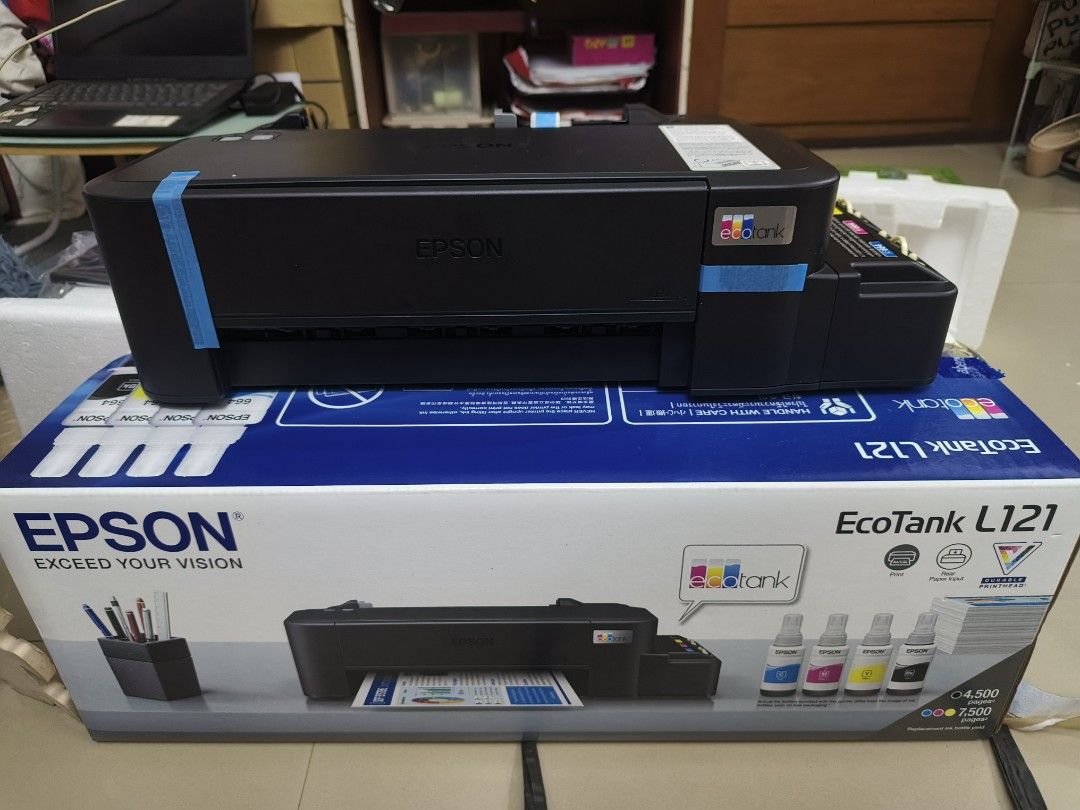 Epson EcoTank L121 Printer (Category: Printers, Scanners & Copiers) located in Manila. Submitted by jequintoca89360 (Listing ID 1450327962, Image 1). Description: - Epson EcoTank L121 Printer - Includes ink bottles - Original box included - Ideal for home or office use - Easy to set up and operate - Excellent print quality - Selling because of setup upgrade - Feel free to ask any questions.