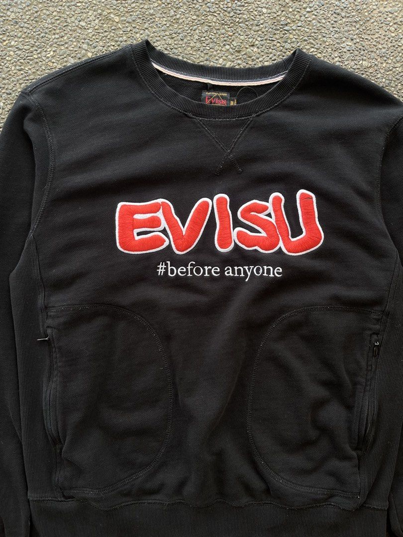 Evisu Biglogo Embroidered Ribbed Sweatshirt Black (Category: Coats, Jackets and Outerwear) located in Baguio. Submitted by feelathome (Listing ID 1450425486, Image 3). Description: Evisu Biglogo Embroidered Ribbed Sweatshirt Black Tag size: Medium Width: 21 Length: 26 Excellent condition 2,200php Free nationwide shipping. Read the description and check all photos carefully before buying. If you have any questions feel free to ask..