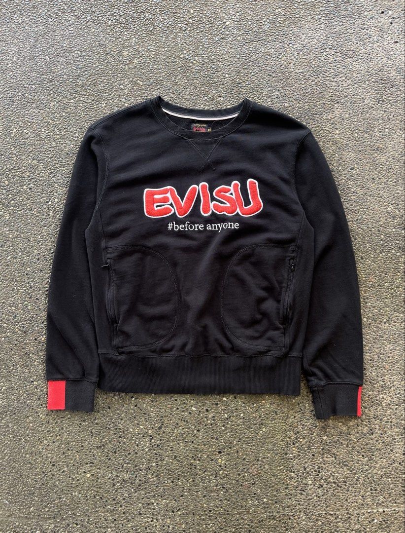 Evisu Biglogo Embroidered Ribbed Sweatshirt Black (Category: Coats, Jackets and Outerwear) located in Baguio. Submitted by feelathome (Listing ID 1450425486, Image 1). Description: Evisu Biglogo Embroidered Ribbed Sweatshirt Black Tag size: Medium Width: 21 Length: 26 Excellent condition 2,200php Free nationwide shipping. Read the description and check all photos carefully before buying. If you have any questions feel free to ask..