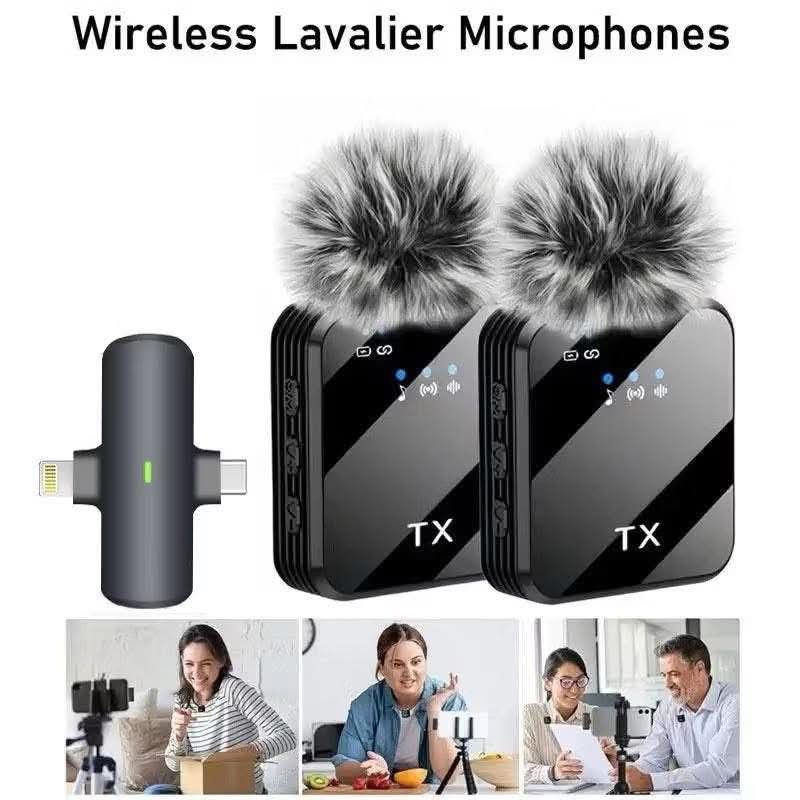 F15 Wireless Lavalier Microphone with Dual Connectors (Category: Microphones) located in Manila. Submitted by iliasjen3082126 (Listing ID 1450369594, Image 3). Description: - Wireless microphone set for vlogging, interviews, and content creation. - Includes 2 transmitters and 1 dual-connector receiver (Lightning & USB-C). - Long-lasting 300mAh battery provides over 10 hours of continuous use. - Features noise reduction and mute functions for clea