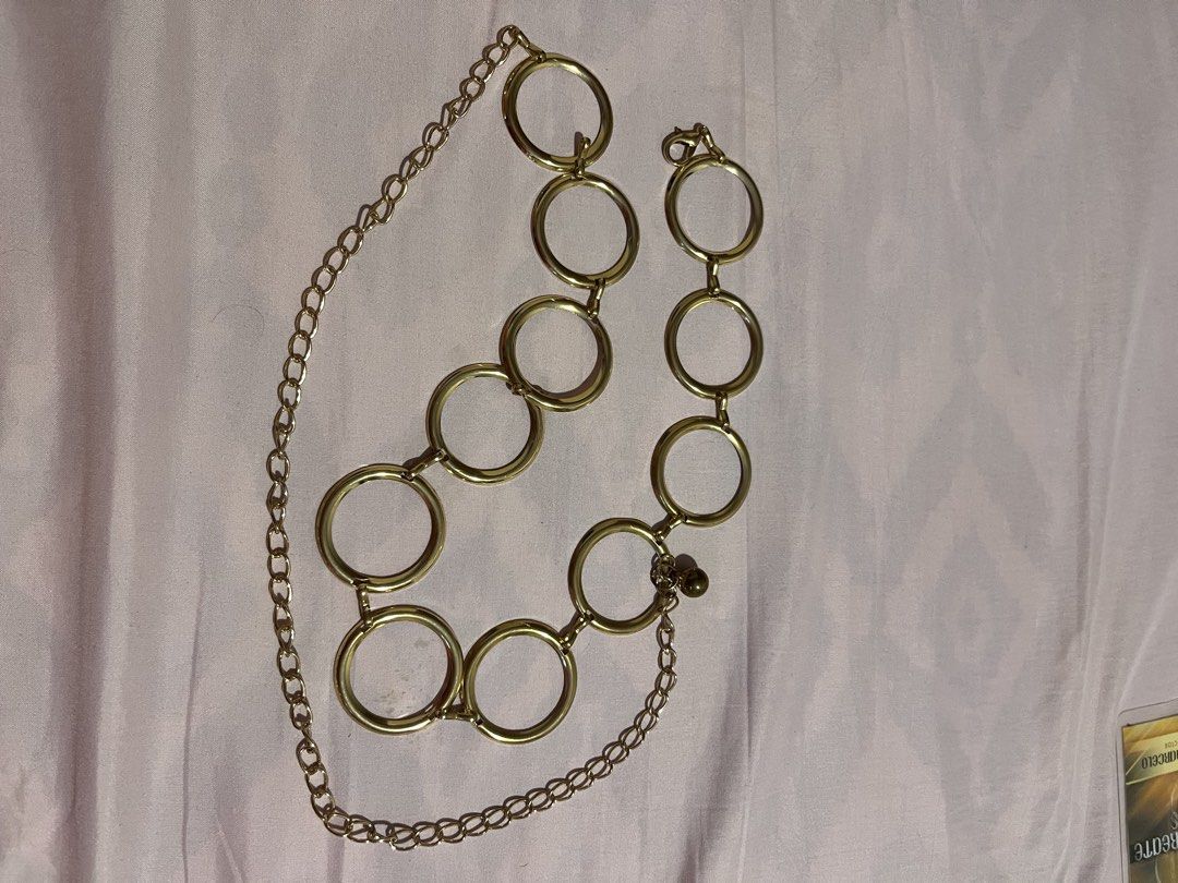 Gold Chain Belt (Category: Belts) located in Manila. Submitted by rainbowdash13 (Listing ID 1450454670, Image 1). Description: - mint condition - check last pic for reference when worn (di kasama yung babang part, only the hoops) - rfs: decluttering .
