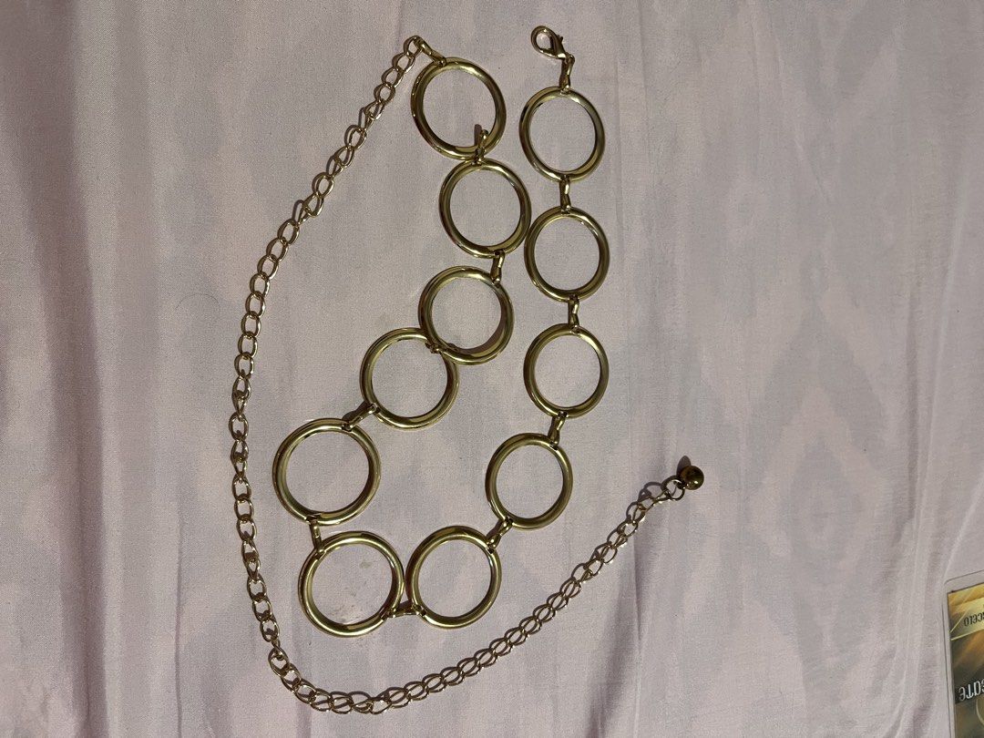 Gold Chain Belt (Category: Belts) located in Manila. Submitted by rainbowdash13 (Listing ID 1450454670, Image 2). Description: - mint condition - check last pic for reference when worn (di kasama yung babang part, only the hoops) - rfs: decluttering .