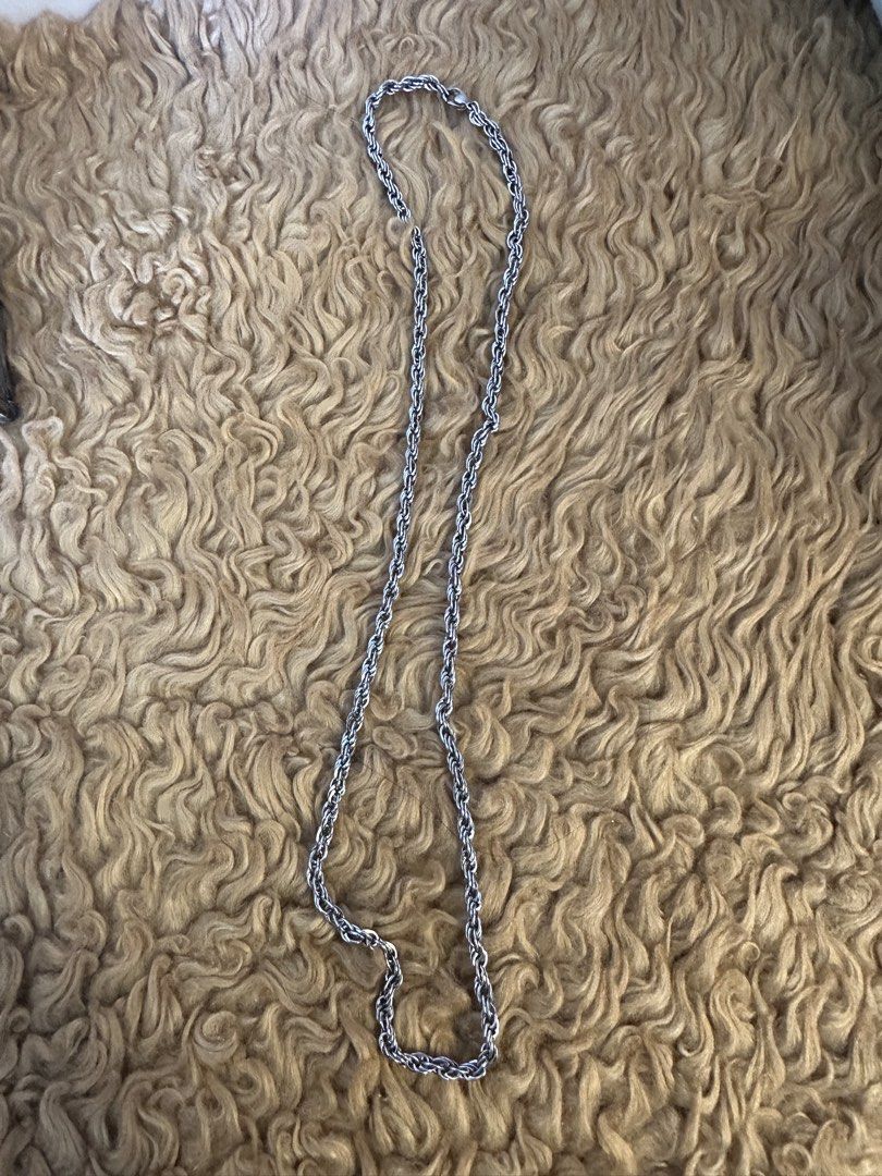 Imono Silver Tone Rope Chain Necklace (Category: Jewelry) located in Pasay City. Submitted by behua (Listing ID 1450404035, Image 2). Description: - Classic silver-tone rope chain necklace - Sturdy and timeless design - Secure lobster claw clasp - Versatile: great for layering or wearing alone - Pen included in photo for size reference.