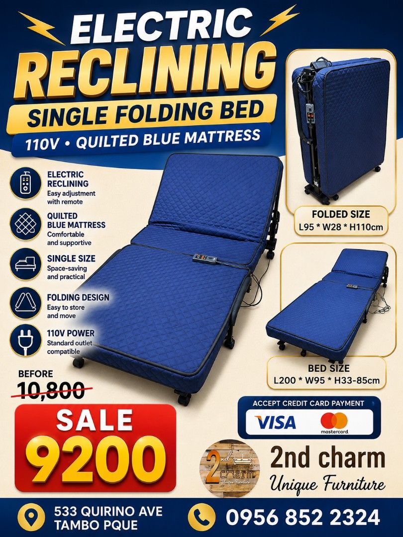 Japan Surplus power reclining single folding bed 110V (Category: Bed Frames & Mattresses) located in Paranaque City. Submitted by eu.kr.jpsurplus (Listing ID 1450399524, Image 1). Description: 💳 𝐌𝐨𝐝𝐞 𝐨𝐟 𝐏𝐚𝐲𝐦𝐞𝐧𝐭 ✅ QR Ph Credit Card ✅️ GCash ✅ BDO Bank Transfer ✅ BPI Bank Transfer 📍 𝙋𝙖𝙮𝙢𝙚𝙣𝙩 𝙞𝙨 𝙢𝙖𝙙𝙚 𝙪𝙥𝙤𝙣 𝙥𝙞𝙘𝙠-𝙪𝙥 𝙛𝙧𝙤𝙢 𝙪𝙨..