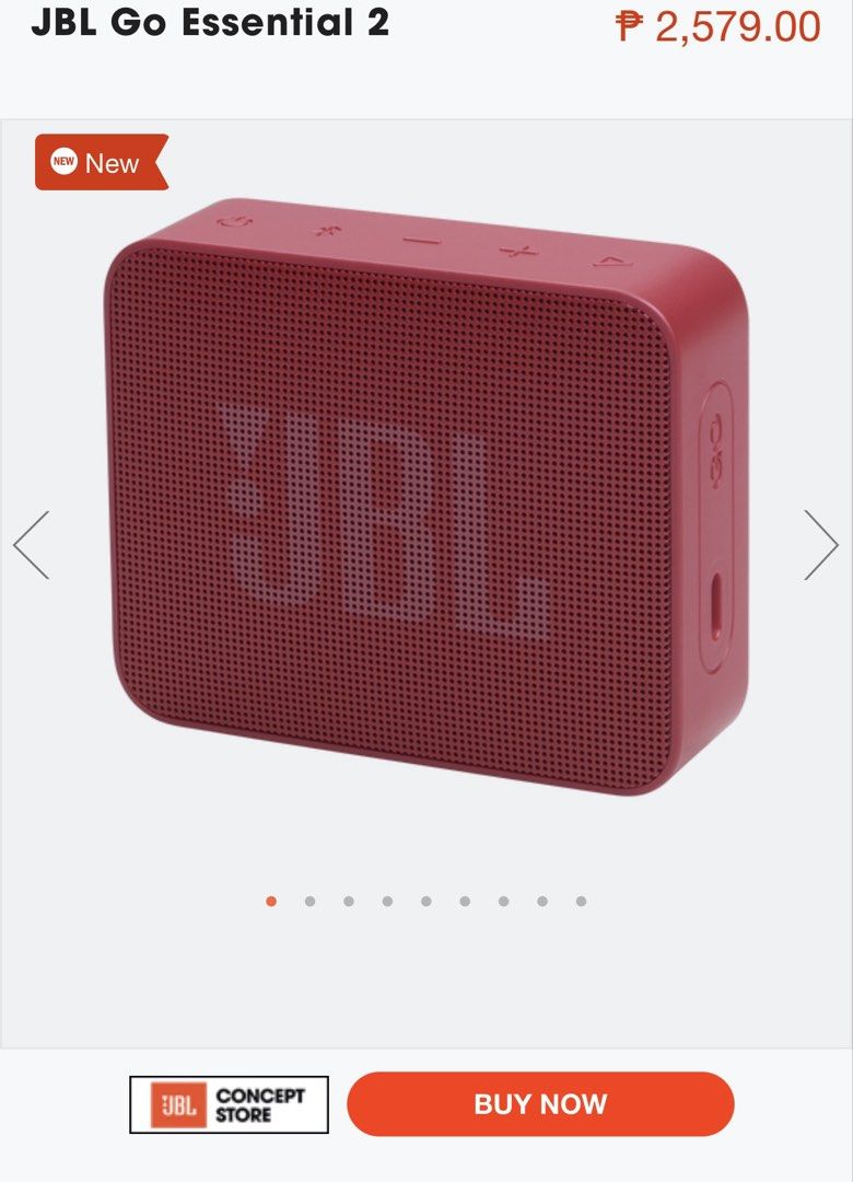 JBL Go Essential 2 Portable Bluetooth Speaker - Red (Category: Soundbars, Speakers & Amplifiers) located in Santa Maria. Submitted by clsx.290 (Listing ID 1450322212, Image 1). Description: BRAND NEW RFS: mali nabiling color - Grab and go with the compact JBL Go Essential 2 speaker. - IP67 waterproof rating for worry-free use anywhere. - Experience powerful JBL Original Pro Sound on the move. - Connects easily via Bluetooth 4.2. - Enjoy up to 5 h