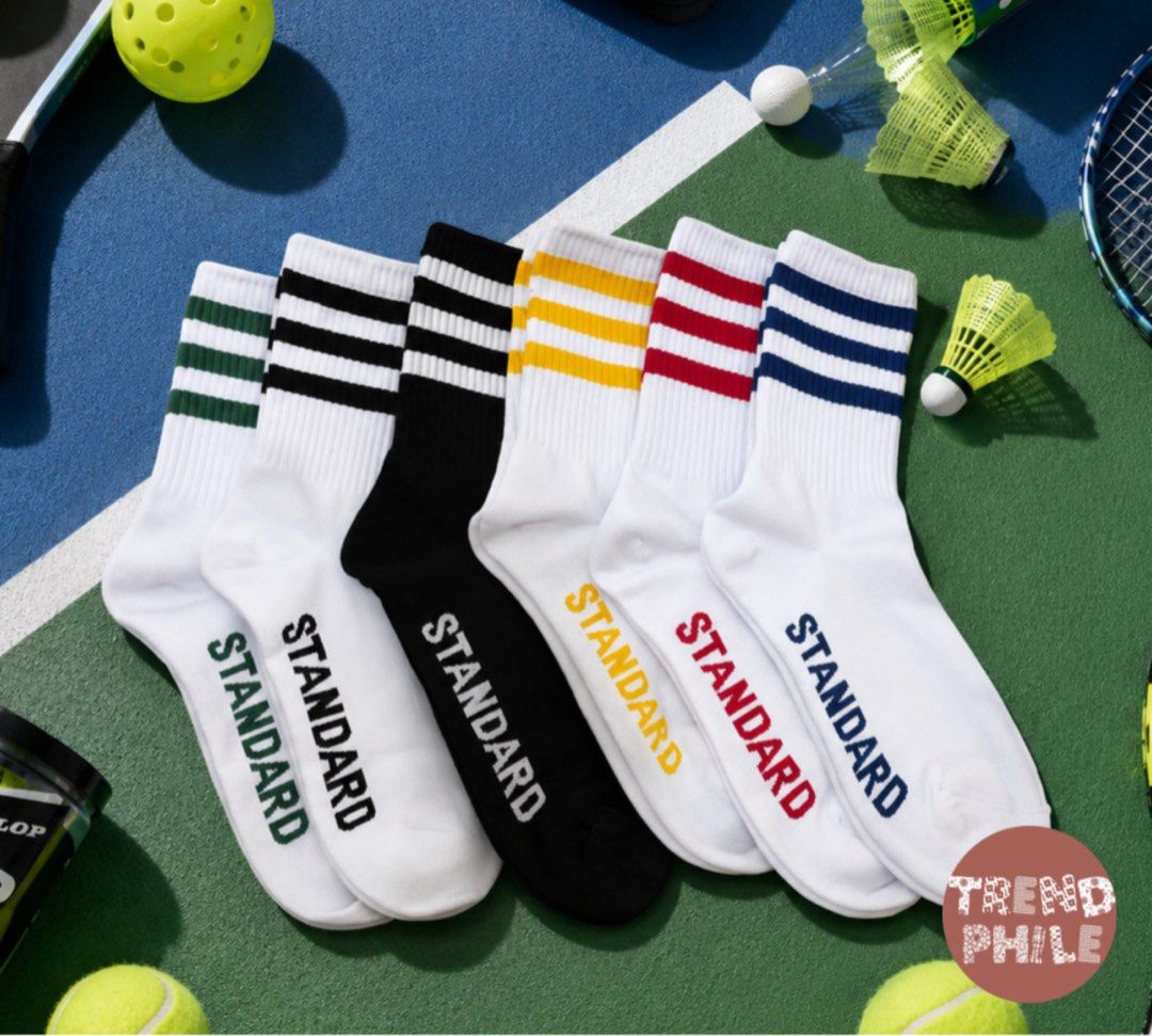 Korean Socks-Sporty Lines Icon Socks (Category: Socks) located in Manila. Submitted by trendphile (Listing ID 1450406997, Image 1). Description: SOLD AS PER PAIR Product Information: ✔️1 Pair of socks 🏷 with tag ✔️Socks Size: adult free size (size 5-10) ☑️Legit Seller 🚚Lalamove Pick Up 📍Location: Binondo Area Mop: Gcash/Bank Transfer .