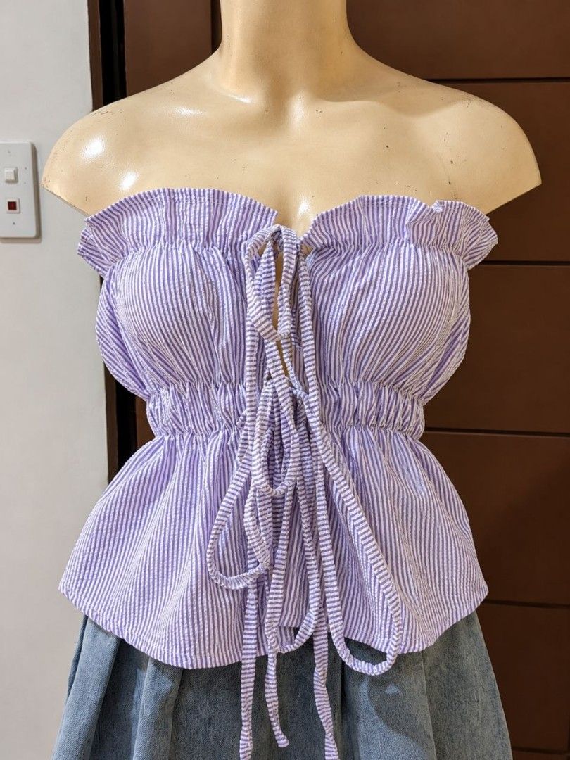 lilac and white striped strapless bustier top (Category: Sleeveless) located in Calamba. Submitted by yaanna (Listing ID 1450517326, Image 1). Description: Hi! If you're hesitant to buy, no worries. We can do a video call for your peace of mind, or I can give you my main ig or fb acc for legitimacy. MOP: GCash, Maribank, or GoTyme MOD: J&T Express or Lalamove Feel free to message me if you have any questions..