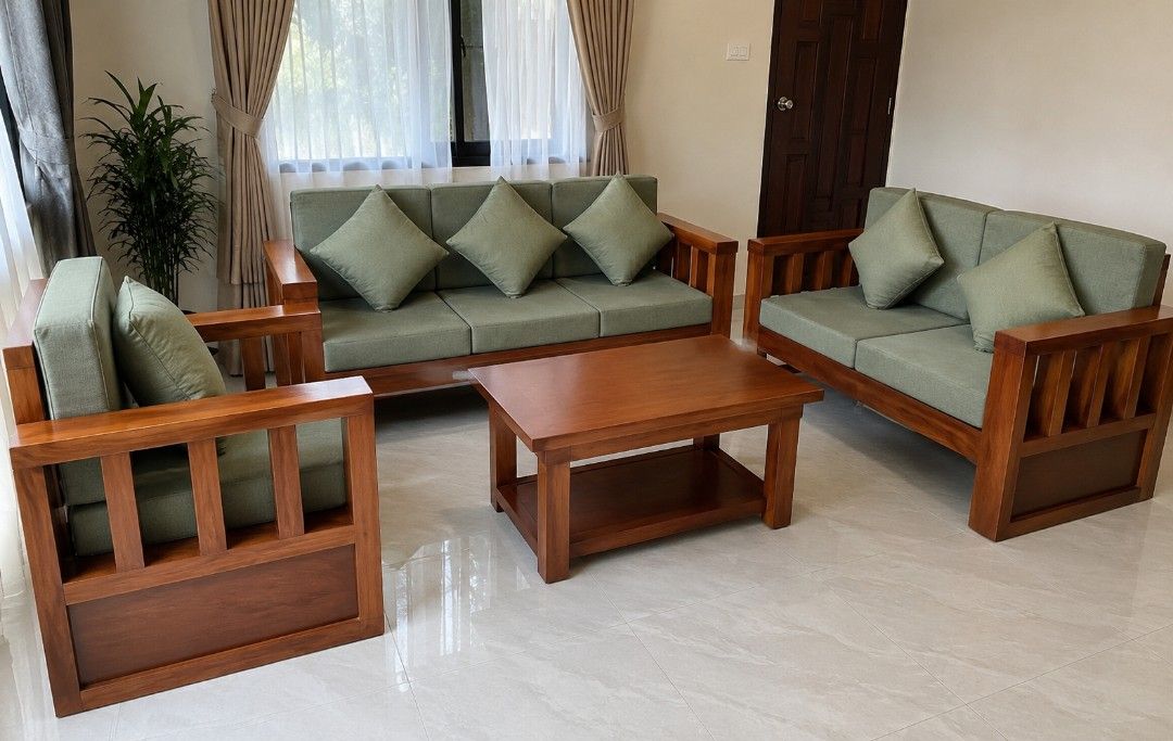MAHOGANY WOOD SALA SET (Category: Tables & Sets) located in Mabalacat. Submitted by joemamangun01 (Listing ID 1450409933, Image 1). Description: 3-2-1 Sala Set with Center Table Add warmth and elegance to your home with our beautifully crafted 3-2-1 Sala Set, made from solid Mahogany Wood and paired with a center table. Complete with soft throw pillows for added comfort and style. 🤎🏡 ✅ Solid Mahogany Wood ✅ Center Table ✅ Throw Pillows Included