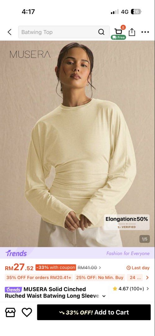 Musera Solid cinched batwing (Category: Blouses) located in Sungai Petani. Submitted by user17362718 (Listing ID 1450404621, Image 1). Description: Brand new Never worn.