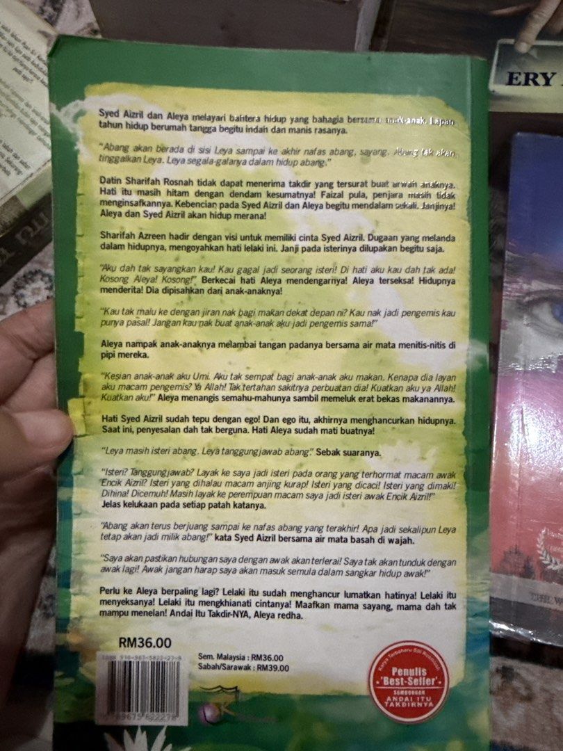 Novels (Category: Storybooks) located in Kuala Lumpur. Submitted by snamardhi87180 (Listing ID 1450482275, Image 3). Description: - Titles included: 'Andai Itu Takdirnya', 'Biku', 'Suamiku Tak Gentleman', 'Rindu Awak Separuh Nyawa', 'Si Manis Dan Si Kopi', and 'Syed Albil & Aleya'. - Ideal for fans of romantic Malay literature. Pm for each novel price.