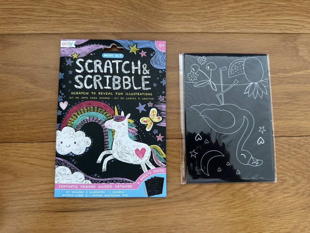 Ooly Scratch & Scribble (Category: Art & Prints) located in Mandaluyong City. Submitted by grmnk (Listing ID 1450376066, Image 1). Description: Originally includes 2 blank + 4 illustrated cards We already used 1 illustrated card No stylus! Can use coin too :) Actual photo posted BPI / GCash GGX / Grab / Lalamove from Mandaluyong.