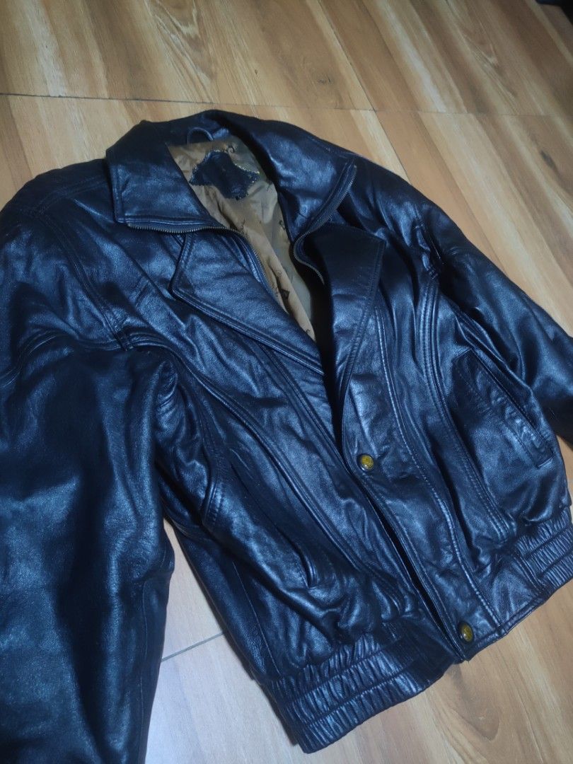 Pierre Cardin Oversized Black Leather Bomber/Biker Jacket (Category: Coats, Jackets and Outerwear) located in Mabalacat. Submitted by scienthrifts (Listing ID 1450501255, Image 2). Description: Selling this authentic vintage Pierre Cardin Genuine Leather Jacket (unisex). Very rare piece in excellent, near-mint condition! No leather cracking, no flaking, and well-maintained. Brand: Pierre Cardin (Paris) •Material: Heavyweight Premium Genuine Leath