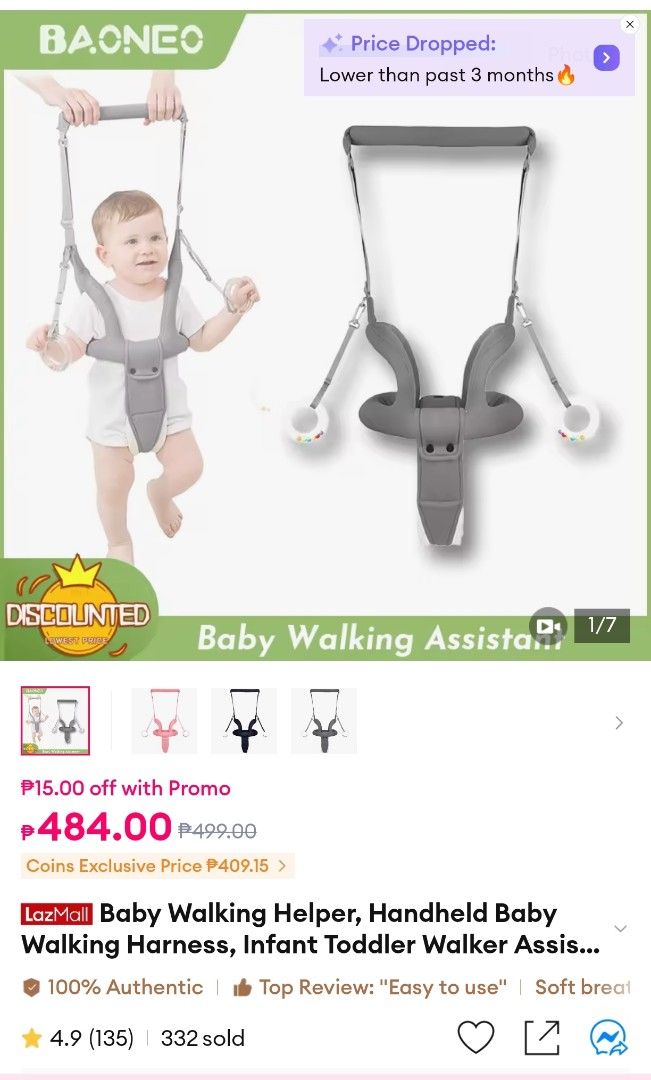 Pink Baby Walker Harness with Rings (Category: Infant Playtime) located in Makati City. Submitted by jayclutter0976004 (Listing ID 1450372047, Image 2). Description: - Used once for a day. Ayaw ni baby - Pink baby walking harness - Adjustable straps for a comfortable fit - Two rings for easy holding and support - Helps your little one build confidence while learning to walk - Simple to put on and take off.