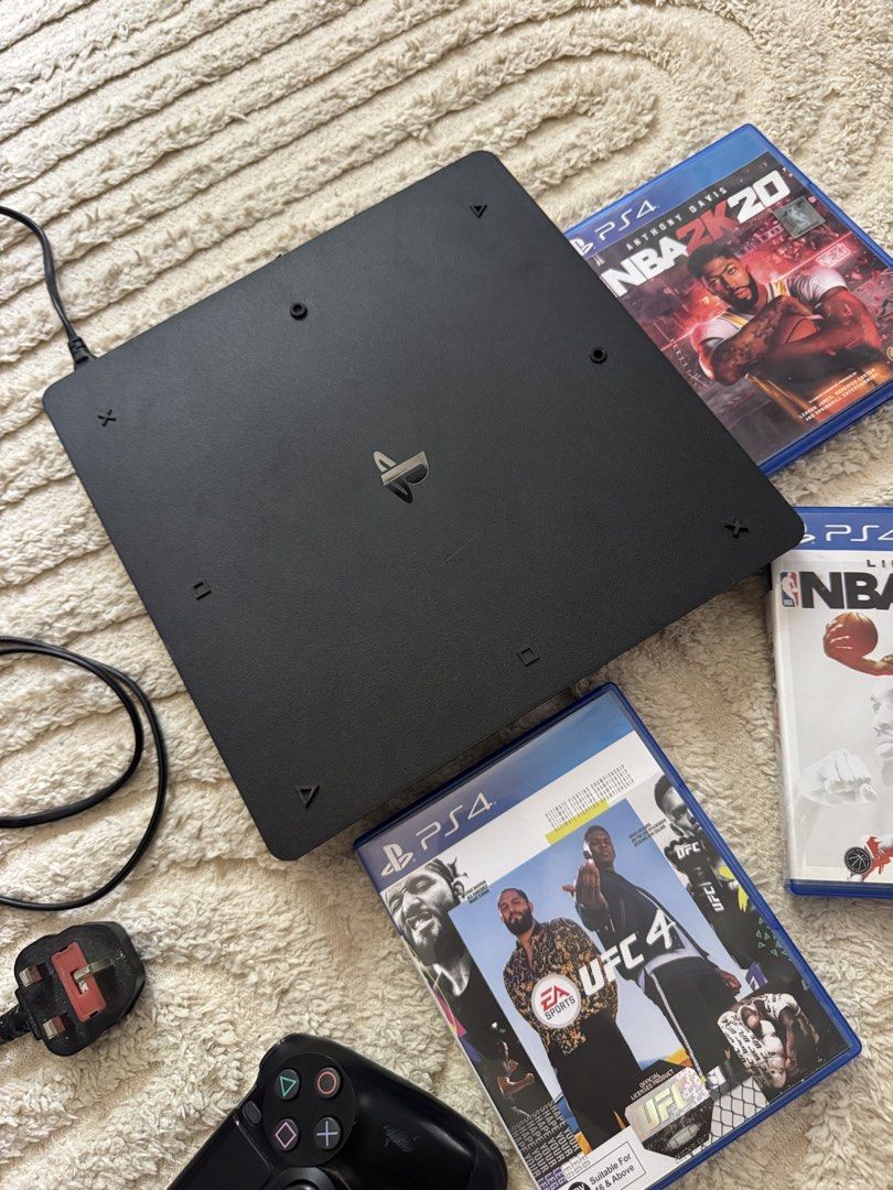 Playstation 4 PS4 Slim Console with Controller and 3 Games (Category: PlayStation) located in Pasig City. Submitted by springcleaning.mnl (Listing ID 1450383528, Image 3). Description: - PlayStation 4 Slim Console - 1 Black DualShock 4 Controller - 3 Games Included: NBA 2K20, NBA 2K21, UFC 4 - All game discs are in their original cases - Ready for immediate gaming!.