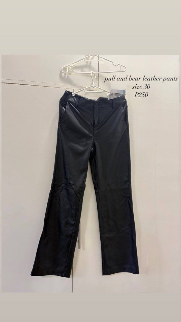 Pull and Bear Black Faux Leather Pants Size 30 (Category: Other Bottoms) located in Makati City. Submitted by sittialysssaa (Listing ID 1450444052, Image 1). Description: - Brand: Pull and Bear - Material: Faux Leather - Color: Black - Size: 30 - Fit: Straight Leg - Style: Dress up or down, perfect for night out or everyday - Price: P250.