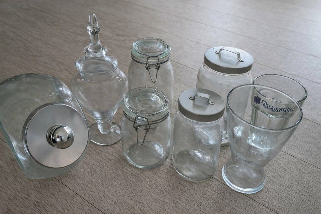 Set of 8 Glass Jars and Glasses
