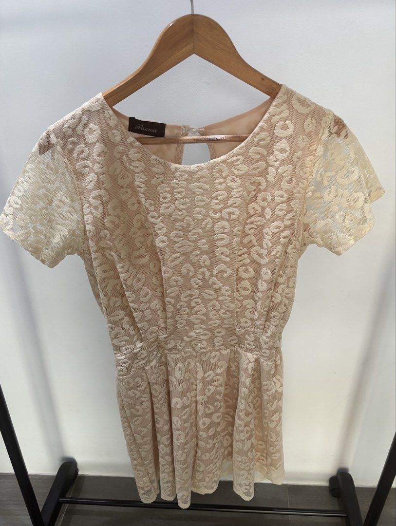 Sheer Leopard Print Lace Romper with Short Sleeves (Category: Rompers) located in Mandaue City. Submitted by offthehanger26 (Listing ID 1450379929, Image 1). Description: - Sourced from Thailand! - One of my favorite pieces with its unique print and sheer leopard-like print overlay🐆 - Soft nude lining - Stylish back keyhole cutout for flattering fit.