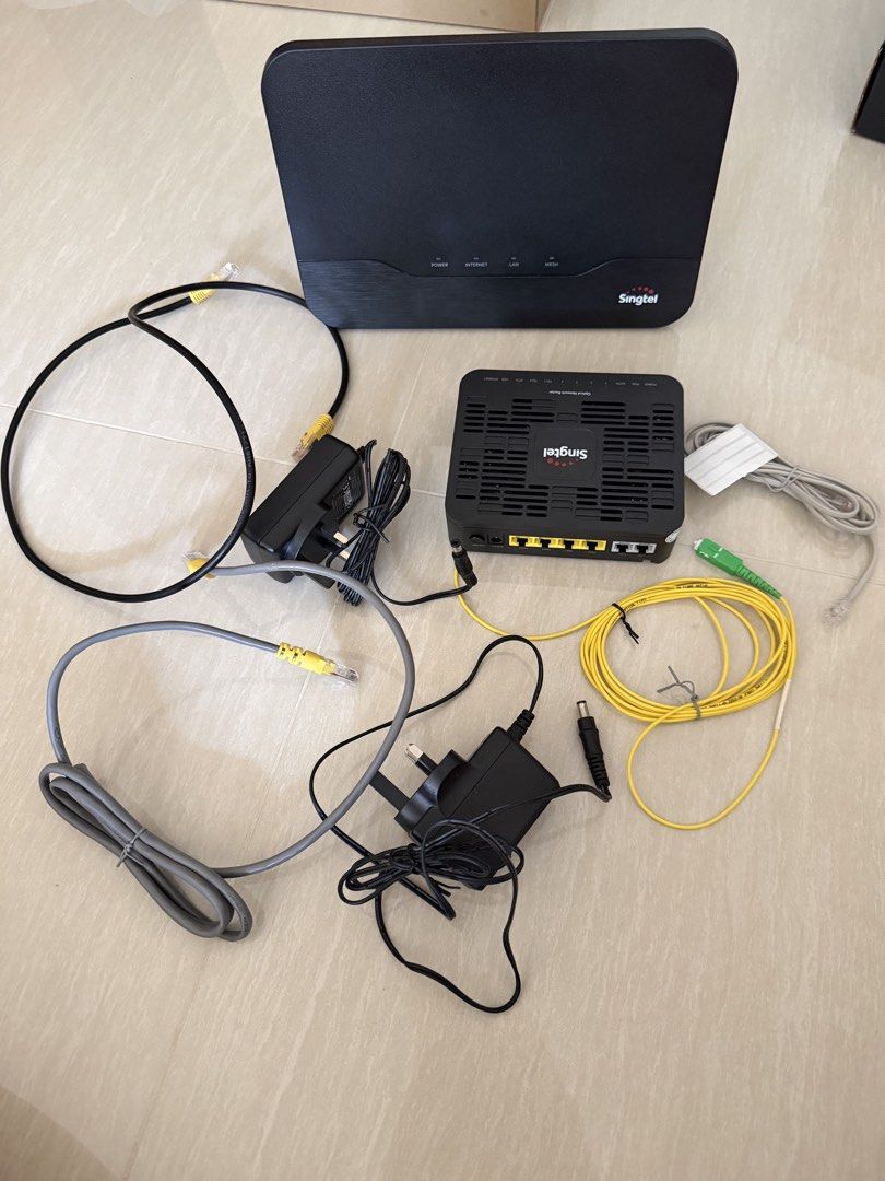 Singtel WiFi Router and Modem with Cables and Power Adapters