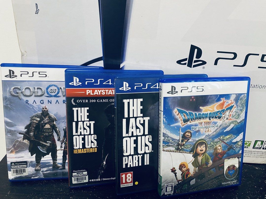 Sony PlayStation 5 Console with Games and Controllers (Category: PlayStation) located in Caloocan City. Submitted by rjane1204 (Listing ID 1450332413, Image 2). Description: - PlayStation 5 Console - Two DualSense Controllers - DualSense Controller Charging Case - God of War Ragnarok - The Last of Us Remastered - The Last of Us Part II - Dragon Quest XI S -With box -With ps portal 37k -Willing to do meetups can ups pick up or deliver if malayo ad