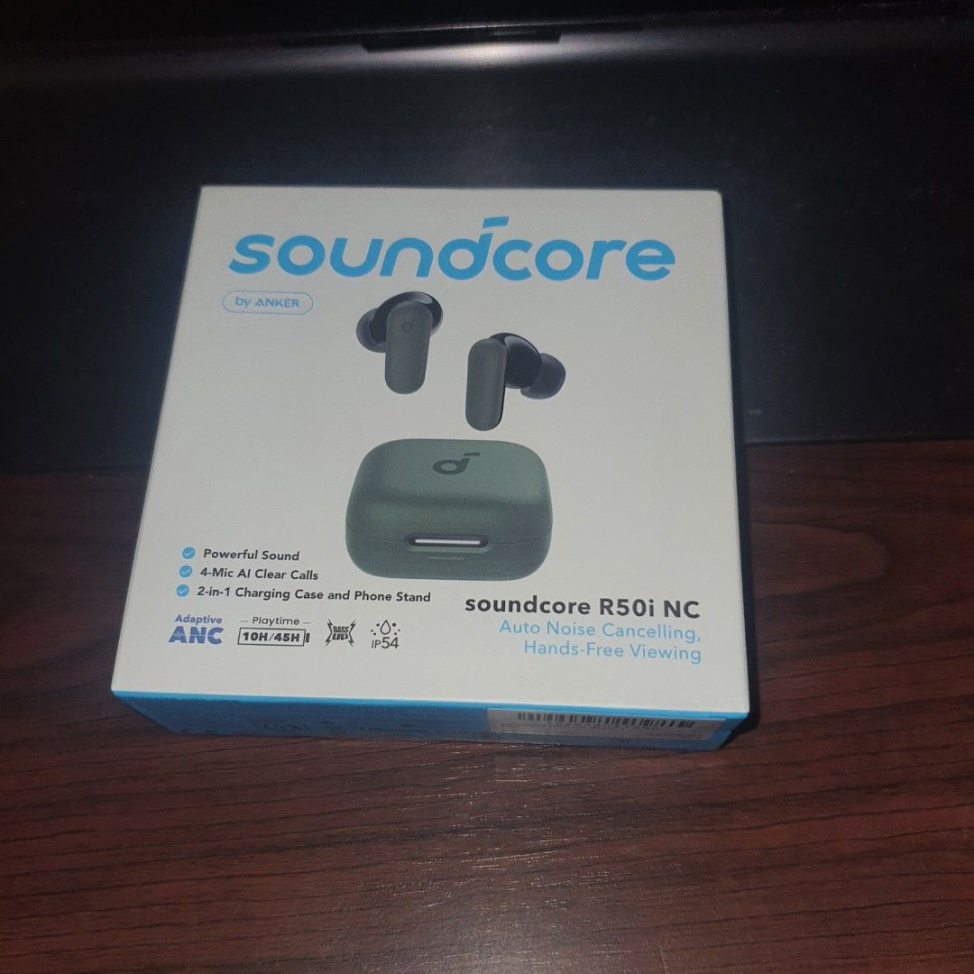 Soundcore R50i NC by Anker Wireless Earbuds (Category: Earphones) located in Pasig City. Submitted by fast-ship (Listing ID 1450382027, Image 1). Description: - Soundcore R50i NC wireless earbuds by Anker - Active Noise Cancelling for immersive listening - AI Clear Calls for crystal-clear conversations - Innovative 2-in-1 charging case doubles as a phone stand - Enjoy powerful sound for music and calls - Perfect for hands-free viewing and everyda