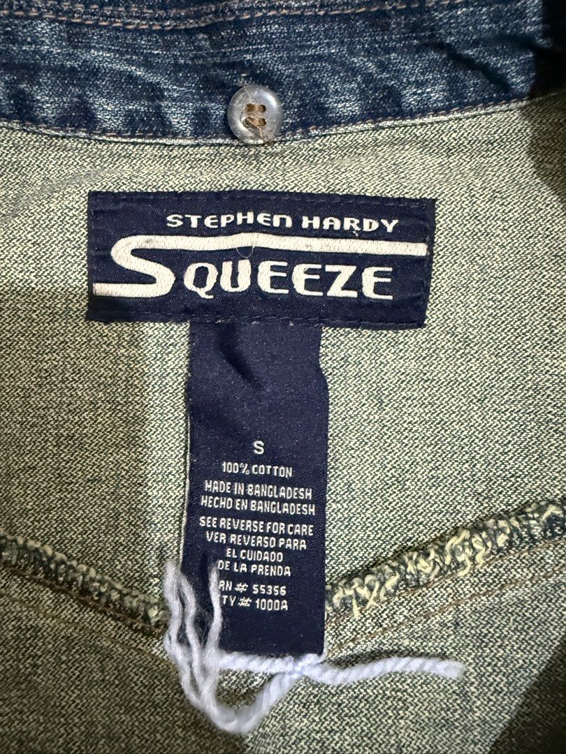 Stephen Hardy Squeeze Denim Jacket Size S (Category: Coats, Jackets and Outerwear) located in Manila. Submitted by kmd22 (Listing ID 1450465863, Image 3). Description: - Classic blue denim jacket - Brand: Stephen Hardy Squeeze - Button-up front - Two chest pockets - Tag still attached - Ideal for layering.