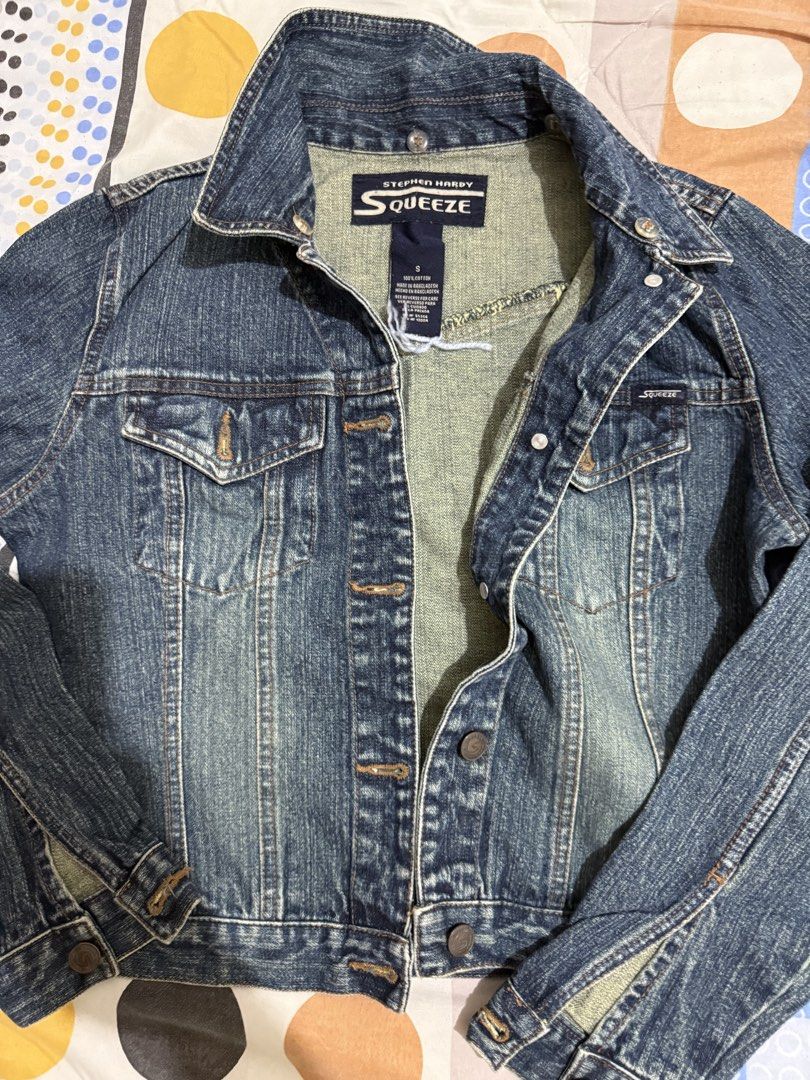 Stephen Hardy Squeeze Denim Jacket Size S (Category: Coats, Jackets and Outerwear) located in Manila. Submitted by kmd22 (Listing ID 1450465863, Image 2). Description: - Classic blue denim jacket - Brand: Stephen Hardy Squeeze - Button-up front - Two chest pockets - Tag still attached - Ideal for layering.