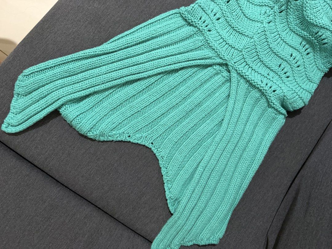 Teal Knitted Cozy Mermaid Throw Blanket (Category: Cushions & Throws) located in Taguig. Submitted by agirlwithluv (Listing ID 1450376171, Image 3). Description: - knitted - comfy - shipping c/o buyer.