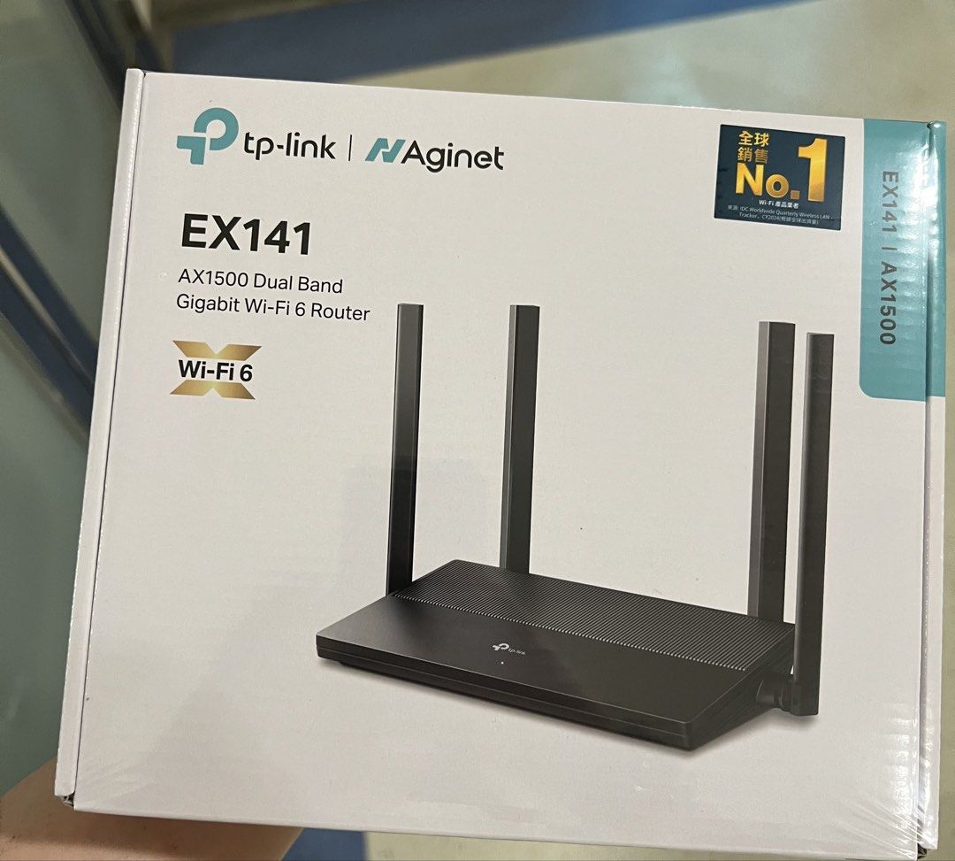 TP-Link Aginet EX141 AX1500 Wi-Fi 6 路由器 （分類：Wifi及上網相關產品）位於 Hong Kong。 由 goodgooday 提交（商品編號 1450515378，圖片 1）。簡介： TP-Link Aginet EX141 路由器，AX1500 雙頻 Gigabit Wi-Fi 6。有四條天線，覆蓋範圍廣。。