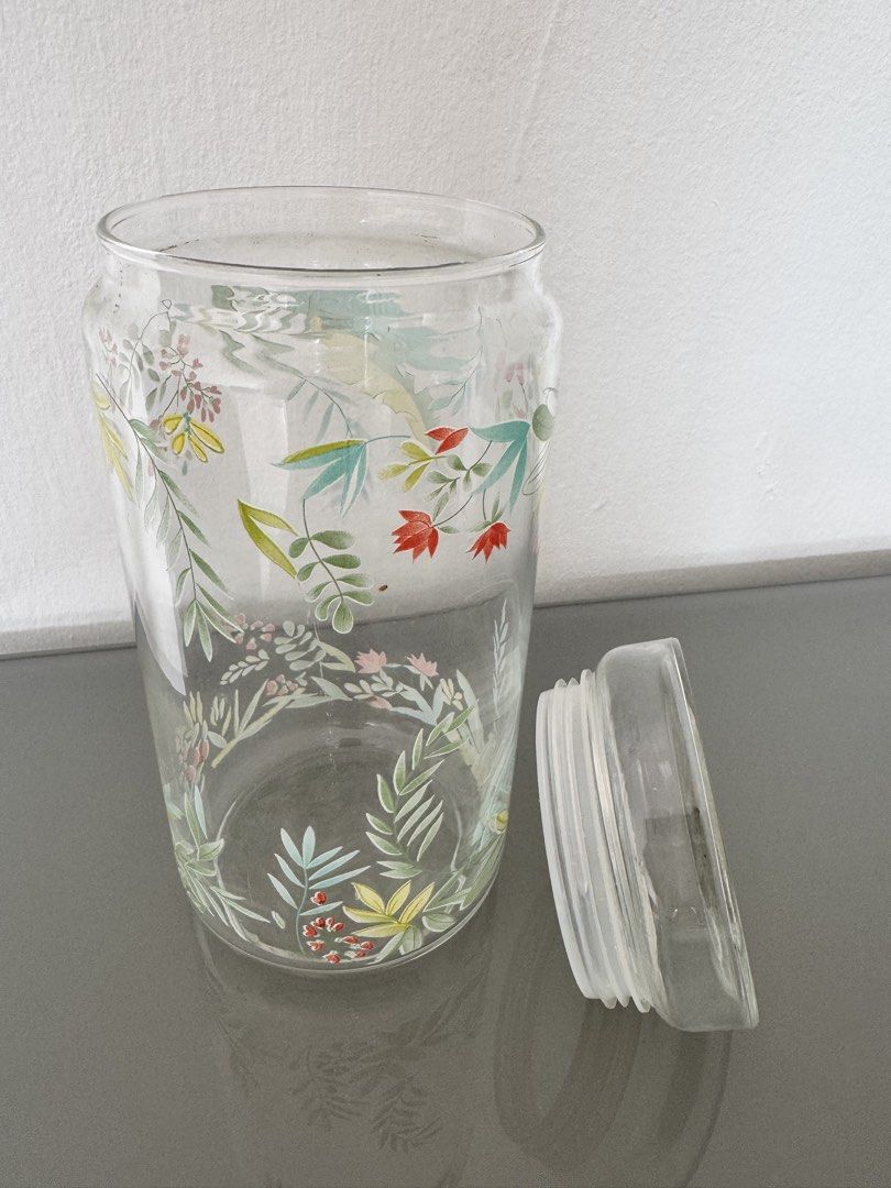 Vintage Floral Glass Jar with Lid