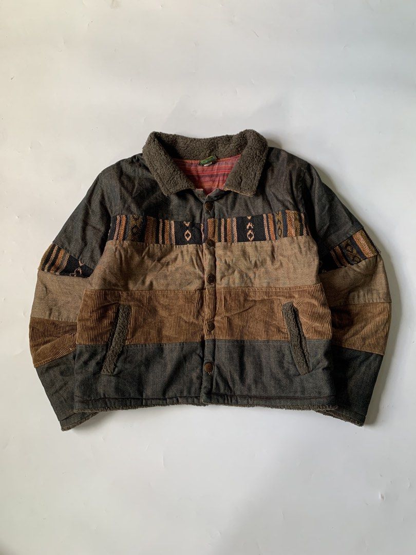 Vintage Hammock Multi Texture Patchwork Jacket (Category: Coats, Jackets and Outerwear) located in Baguio. Submitted by archival.store (Listing ID 1450381430, Image 1). Description: Size tagged: Issue: None Width:20.5 Length:22.5 Shoulder:18 Sleeve:23.5.