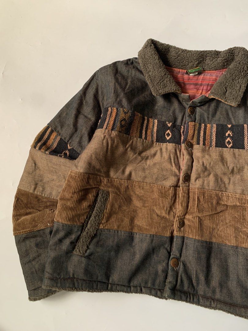 Vintage Hammock Multi Texture Patchwork Jacket (Category: Coats, Jackets and Outerwear) located in Baguio. Submitted by archival.store (Listing ID 1450381430, Image 3). Description: Size tagged: Issue: None Width:20.5 Length:22.5 Shoulder:18 Sleeve:23.5.