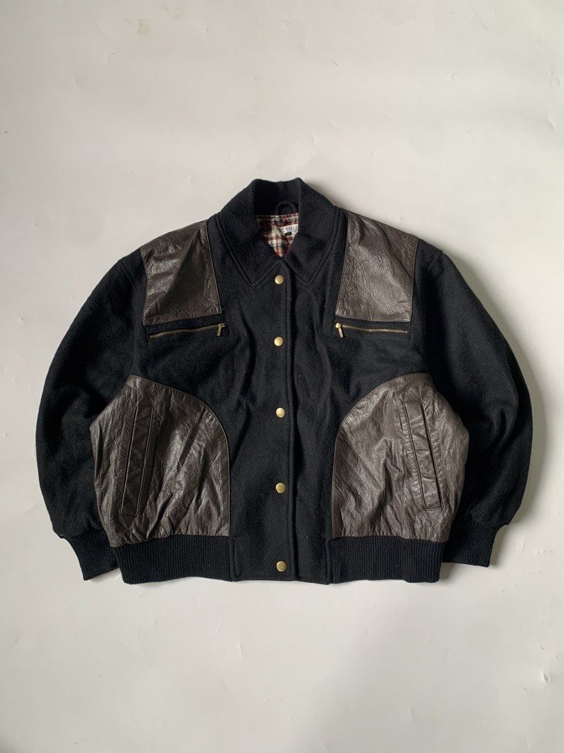 Vintage MC WiLL Leather Panel Bomber Jacket (Category: Coats, Jackets and Outerwear) located in Baguio. Submitted by archival.store (Listing ID 1450380703, Image 1). Description: Size tagged: 9A2 Issue: None Width:23 Length:23.5 Shoulder:21 Sleeve:20.