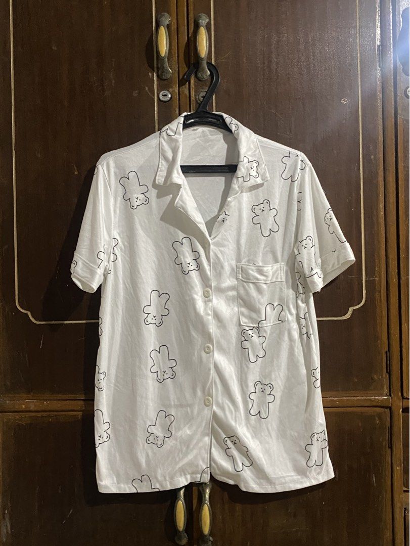 White Teddy Bear Patterned Pajama (Category: Undergarments & Loungewear) located in Bacoor. Submitted by deaclutter.ph (Listing ID 1450448339, Image 1). Description: > Used 3-5 times > No when worn pic > No COD > GCash, GoTYME, Maya > MOD: lalamove or jnt > SF paid by buyer note: cat fur visible in pic, can be removed easily.