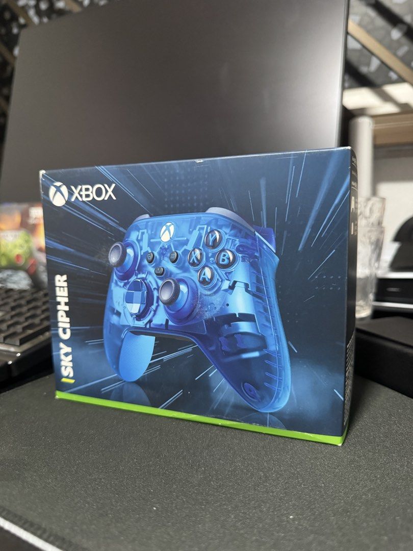 Xbox Sky Cipher limited Wireless Controller (Category: Controllers) located in Singapore. Submitted by suitianyu (Listing ID 1450494232, Image 1). Description: - Brand New Xbox Sky Cipher Controller - Wireless with Bluetooth Connectivity - Features Blue Rubberized Grip for enhanced comfort - Striking Translucent Blue Design - Comes in Original Packaging.