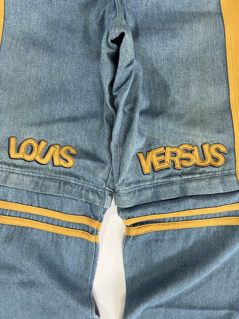 Y2k Louis Versus - 2Way Denim - Dog Patch Pants (Category: Jeans) located in Bauang. Submitted by paringaoseven (Listing ID 1450390454, Image 2). Description: Condition: 10 / 10 Flaws: None Material: soft cotton Design: Embroidery / Patch Color: Denim / Yellow (drawstring waist) .