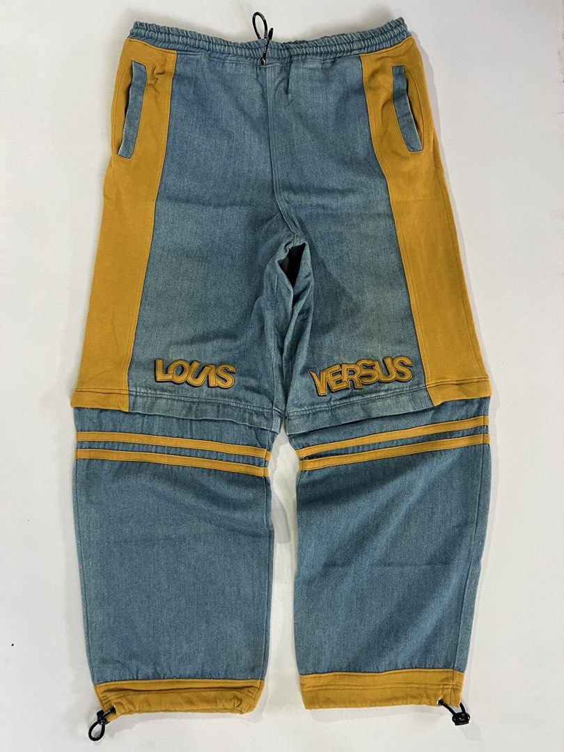 Y2k Louis Versus - 2Way Denim - Dog Patch Pants (Category: Jeans) located in Bauang. Submitted by paringaoseven (Listing ID 1450390454, Image 1). Description: Condition: 10 / 10 Flaws: None Material: soft cotton Design: Embroidery / Patch Color: Denim / Yellow (drawstring waist) .