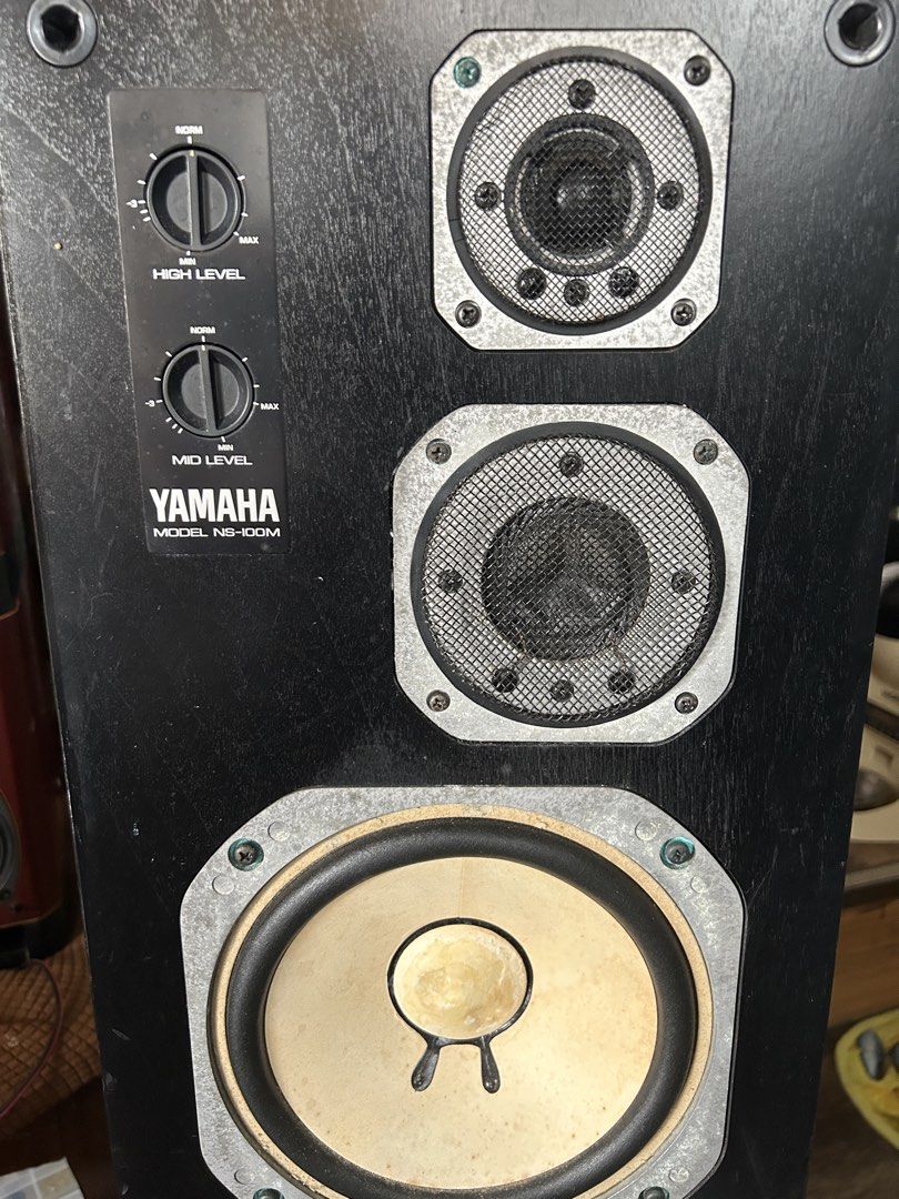 Yamaha NS-100M Speakers (Pair) (Category: Soundbars, Speakers & Amplifiers) located in Caloocan City. Submitted by guitara1822 (Listing ID 1450351531, Image 3). Description: - Vintage Yamaha NS-100M Missing one dust cover Yamaha NS-100M monitor Speaker Made in Japan **3 way, big bookshelf type spkr **20cm cone type woofer **60 watts max power, 6 ohms, 90db Dimension: H-19.5” x L-11” x D-9.25”.