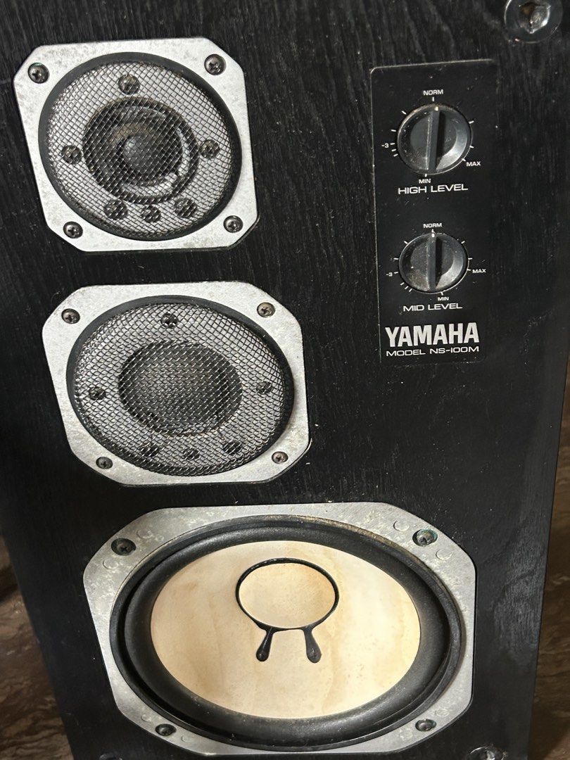 Yamaha NS-100M Speakers (Pair) (Category: Soundbars, Speakers & Amplifiers) located in Caloocan City. Submitted by guitara1822 (Listing ID 1450351531, Image 1). Description: - Vintage Yamaha NS-100M Missing one dust cover Yamaha NS-100M monitor Speaker Made in Japan **3 way, big bookshelf type spkr **20cm cone type woofer **60 watts max power, 6 ohms, 90db Dimension: H-19.5” x L-11” x D-9.25”.