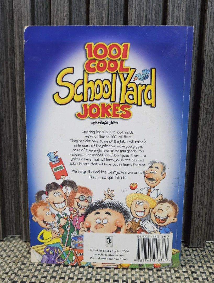 1001 Cool School Yard Jokes with Glen Singleton Book (Category: Children's Books) located in Rizal. Submitted by cherry_garcia (Listing ID 1450620224, Image 2). Description: - 1001 hilarious jokes for kids! - Filled with funny schoolyard humor. - Guaranteed to bring giggles and keep young readers entertained. - Perfect for children who love to laugh. - Ideal for silly fun and enjoyable downtime reading..