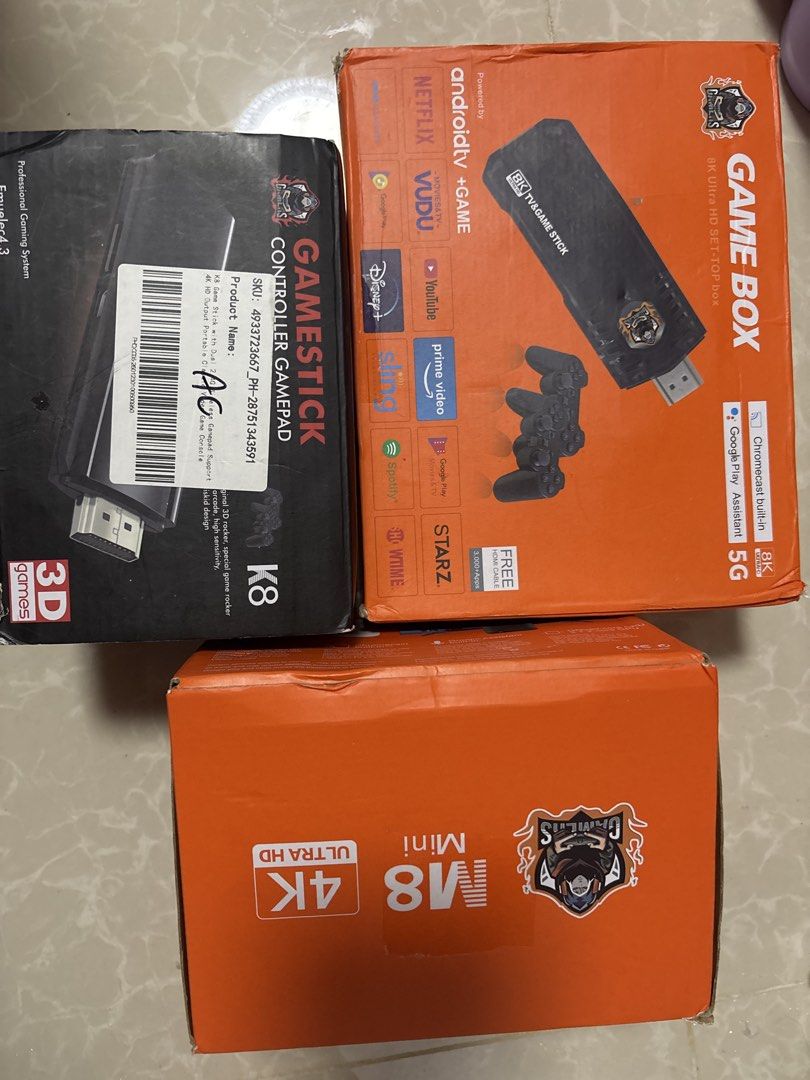 Android TV Box & Game Stick Controller (Category: Controllers) located in Quezon City. Submitted by lottiebunny (Listing ID 1450663790, Image 1). Description: Take All 3pcs Buy at your own Risk... *Hindi ko mapagana or makita yung mismong game but complete set sya naka box -4K Android TV Box with Google Assistant & Chromecast built-in - Game Box 8K Ultra HD Set-Top Box - Game Stick Controller Pad K8 included - Ideal for streaming your favorite sh