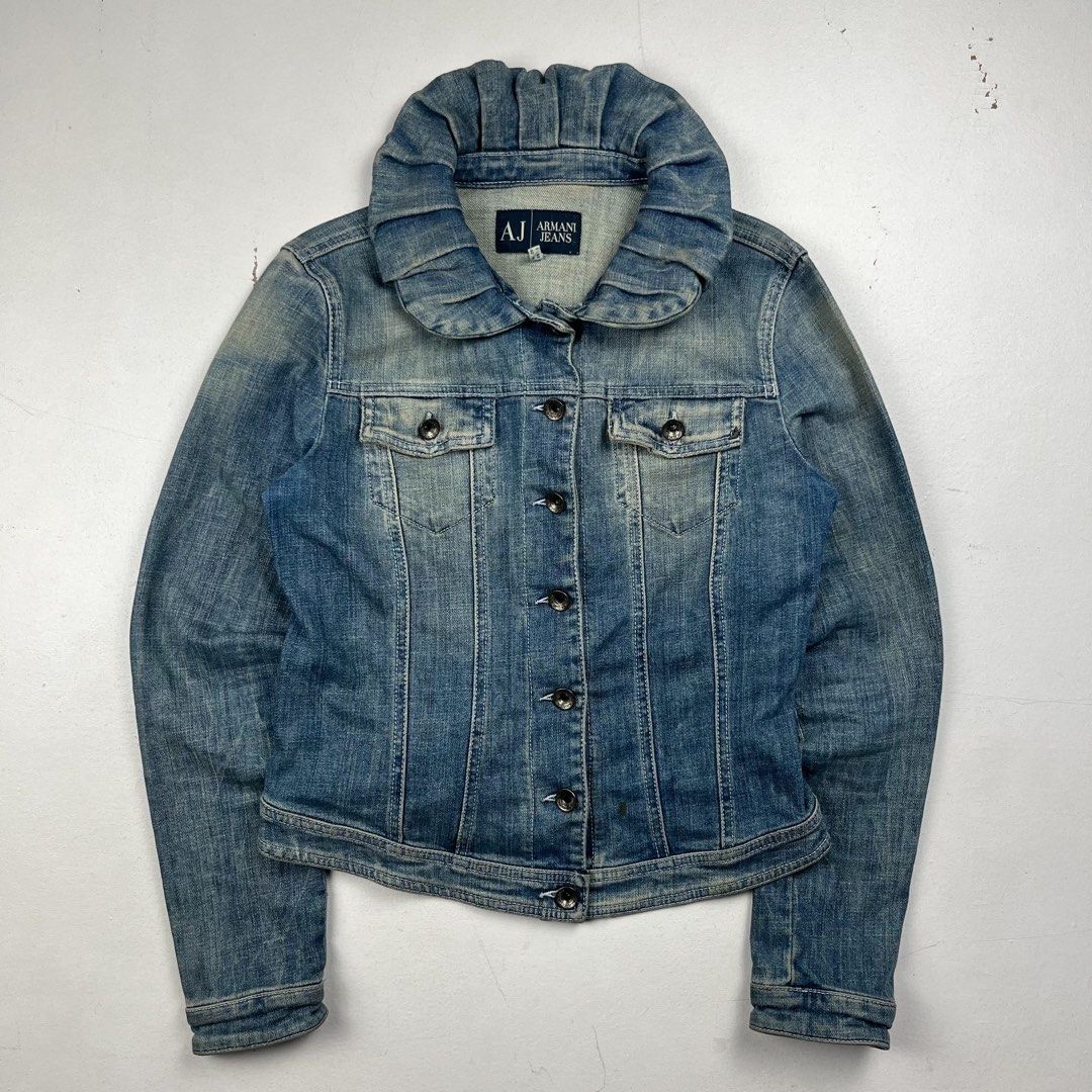 Armani Jeans Ruffled Collar Denim Jacket (Category: Coats, Jackets and Outerwear) located in Manila. Submitted by _jaime (Listing ID 1450578473, Image 1). Description: Armani Jeans Ruffled Collar Denim Jacket Size: 40 Shoulder: 15.5 inches Chest width: 18 inches Waist: 16 inches Sleeve: 24 inches Length: 22 inches 2,000 price is negotiable .