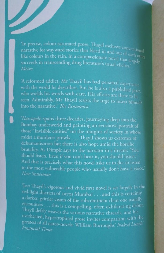 Bombay Narco-Novel Man Booker Prize 2012 (Category: Storybooks) located in Quezon City. Submitted by thelastofherkind (Listing ID 1450529402, Image 2). Description: Pages are in pristine condition. Slight flaw as book has been slightly bent out of shape. Overall good condition! :) For those interested in reading about an exotic setting, or narcoliterature - this is for you 💘 Purchased on a trip to Cebu. .